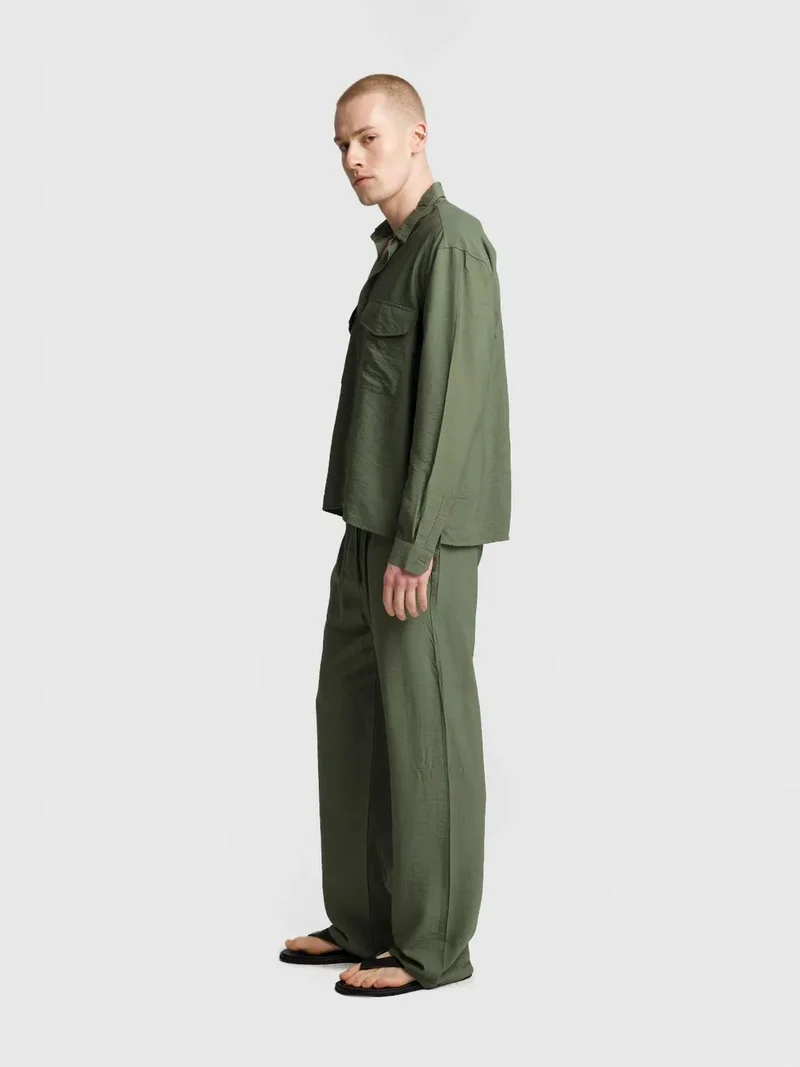 Giesto Khaki Green GIESTO Long Sleeve Button-Up Shirt with Pocket for Men | Best Price UAE